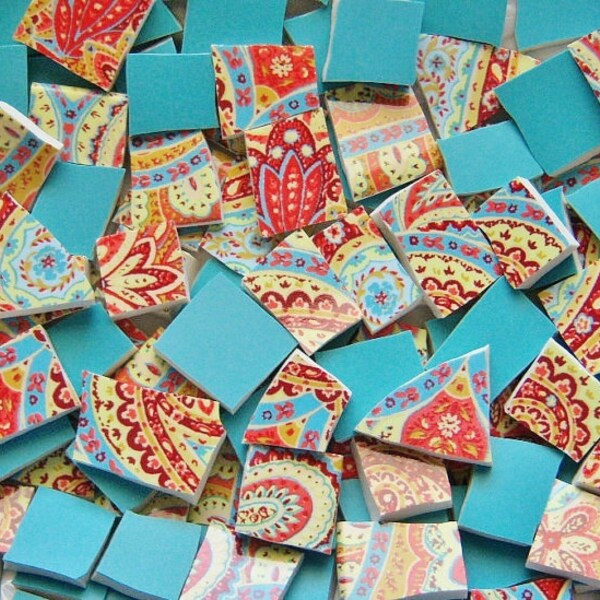 Mosaic Tiles---MOROCCAN PAISLEY Custom Mix--100 Tiles///Mosaic Mirrors/Planters/tabletop/etc