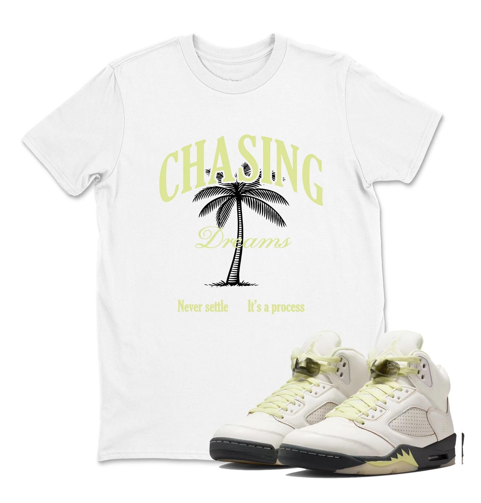 T-shirts baskets Chasing Dreams - Air Jordan 5 vert lumineux, t-shirt assorti aux baskets, tenue assortie aux baskets, tête de basket