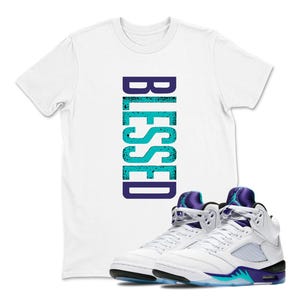 AJ 5 Grape zwart-wit T-shirt Match BLESSED-sneaker, paarswitte kleur Shirt passend bij sneaker, Jordan-matching T-shirt