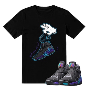 Jordan 8 Aqua 2025 To Match Sneaker Sneakerhead Cartoon Hand, Retro 8S Tee for Sneakerheads, Jordan 8 AQUA Black Sneaker Matching Tee Shirt