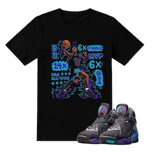 Jordan 8 Aqua 2025 To Match Sneaker Sneakerhead  MJ Flair 23, Retro 8S Tee for Sneakerheads, Jordan 8 AQUA Black Sneaker Matching Tee Shirt