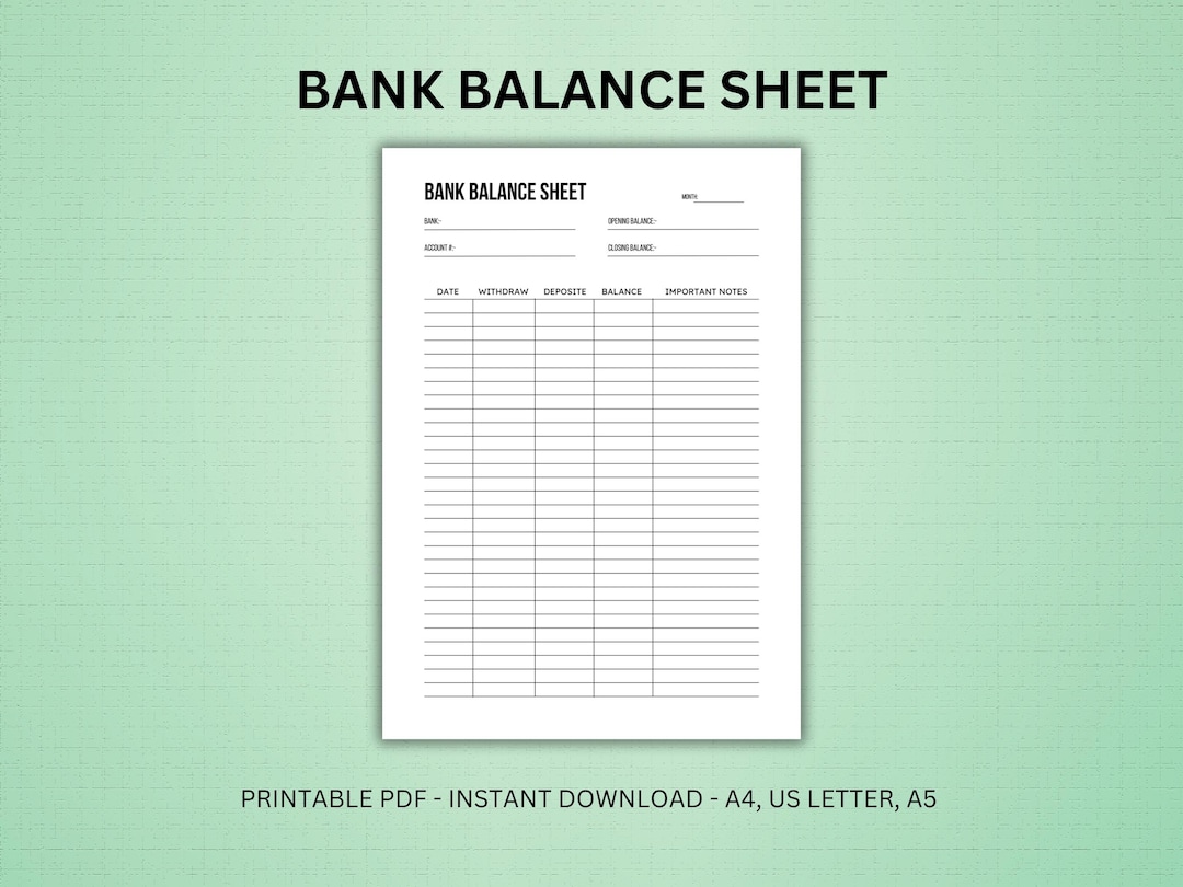 Bank Account Tracker Printable Template, Bank Account List, Banking ...