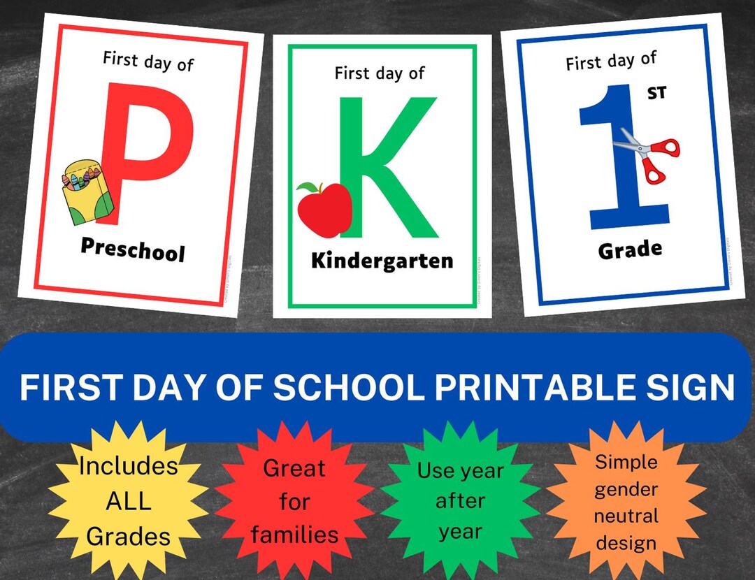 First Day of School Printable Sign, Pre-k Through 12th Grade - Etsy
