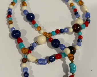 Colorful retro vintage beaded necklace - 30" long