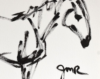 馬のアート オリジナル「横目で見る」 フレームなし 馬の絵 馬 クルミ