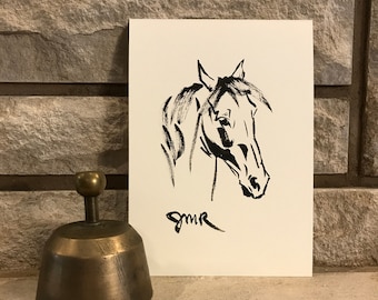 Horse art original "Faces 2" horse pen ink sketch art drawing black white 5x7 equine art equestrian horse lover gift animal stallion mare