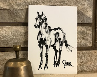 Horse art original "What's That?" horse drawing horse pen & ink sketch art black white equine art equestrian horse lover quarter horse pony