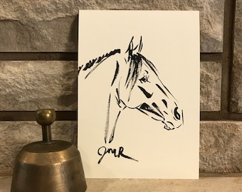 Horse art original "Faces 3" horse pen ink sketch art drawing black white 5x7 equine art equestrian horse lover gift animal stallion mare