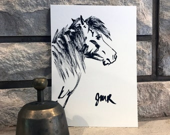 Horse art original "Pony" horse ink sketch art drawing black white 5x7 equine art equestrian horse lover gift fuzzy pony miniature horse