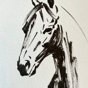 Original horse art &quot;Thoroughbred head study 5&quot; racehorse art small horse ink brush pen sketch equine drawing horse lover unframed 3.5x5