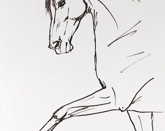 Horse art original horse sketch Arabian horse pen & ink sketch horse drawing equestrian art contemporary art horse lover gift sepia Arab