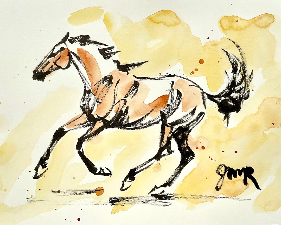 Original Watercolor and Ink Horse Painting “spark” Unframed Equine