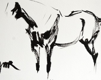 オリジナルの馬の芸術 中国の馬の絵 中国の筆絵 インク 馬のスケッチ