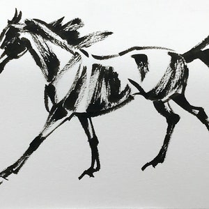 Horse art original &quot;Motion 2&quot; horse pen ink sketch art drawing black white equine art equestrian horse lover gift animal stallion galloping