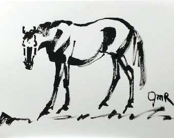 Horse art original "Expressions 5" horse pen ink sketch art drawing black white 5x7 equine art equestrian horse lover gift animal appaloosa