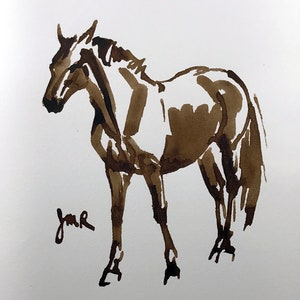 Horse art original “Pasture Moments 8” horse drawing horse ink sketch horse painting brown cream equine art equestrian style quarter horse