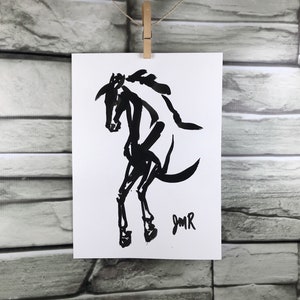 Horse art, original art, ink painting, sketch, horse lover gift, brush painting, equine art, equestrian decor, unframed, 8x11, black white