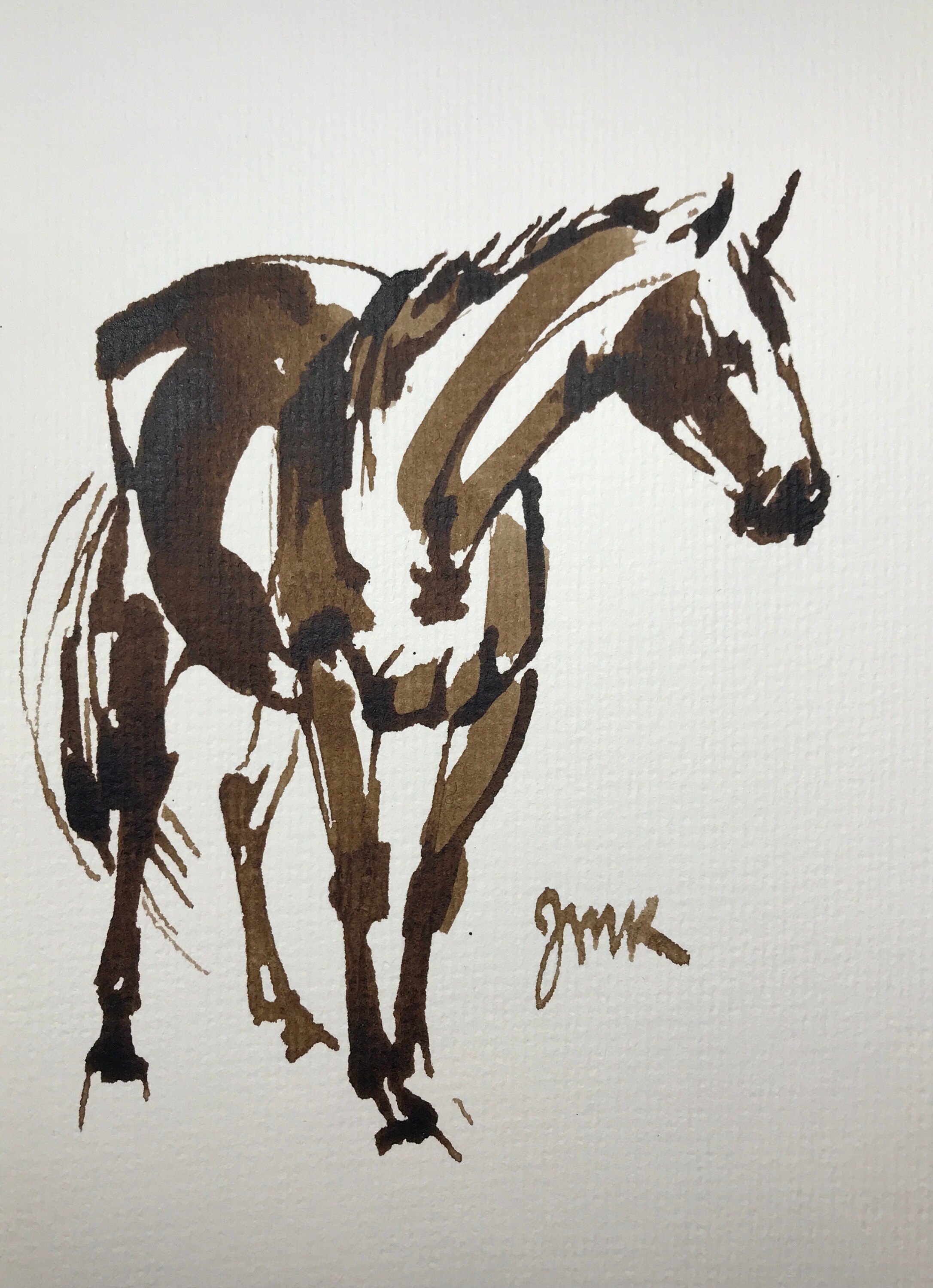 馬のアート オリジナル「横目で見る」 フレームなし 馬の絵 馬 クルミ