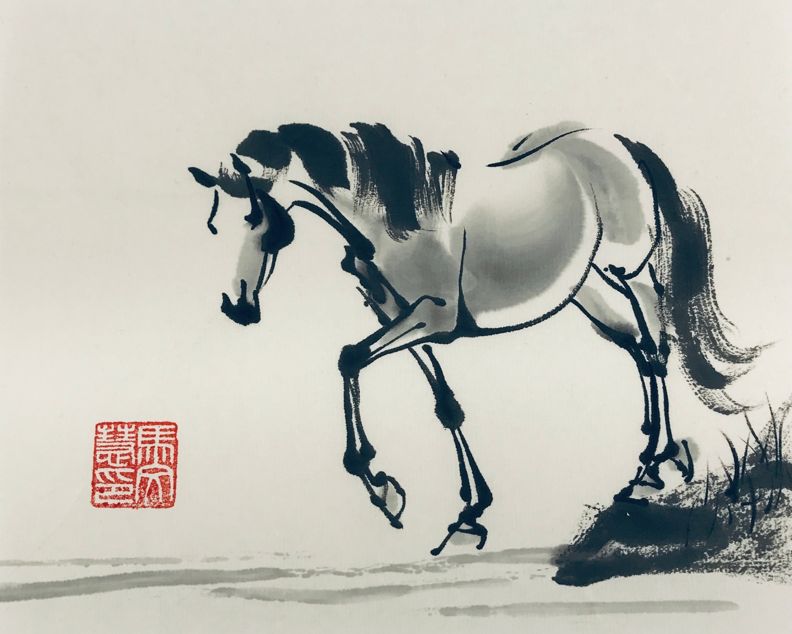 Original horse art Chinese Horse painting Chinese brush | Etsy