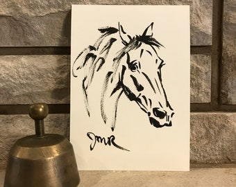 Horse art original "Faces 1" horse pen ink sketch art drawing black white 5x7 equine art equestrian horse lover gift animal stallion mare