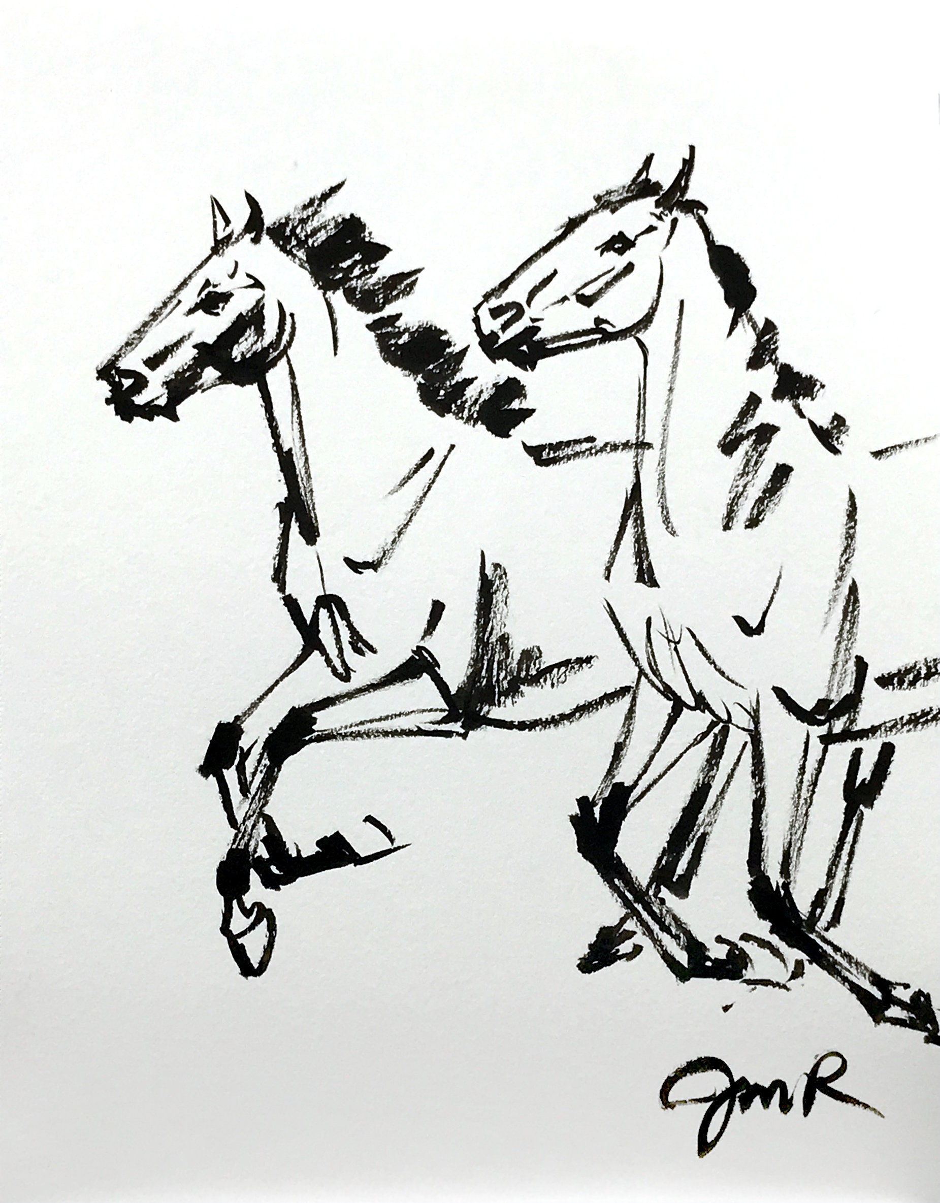 Horse art original Motion 5 horse pen ink sketch art drawing black white equine art equestrian