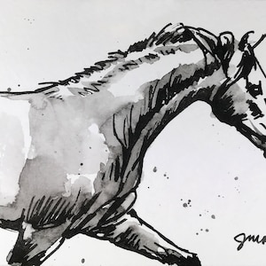 Horse art original horse ink sketch &quot;Gray&quot; pen & ink sketch horse drawing equestrian art contemporary art horse lover gift