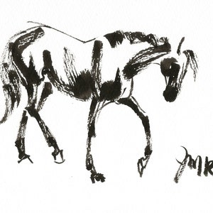 Horse art original &quot;Reno jog sketch&quot; unframed horse pen ink sketch art drawing black white equine art equestrian thoroughbred Dreamscaping