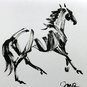Horse art original &quot;Motion 4&quot; horse pen ink sketch art drawing black white equine art equestrian horse lover gift animal stallion galloping