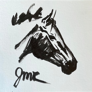 Original horse art &quot;Thoroughbred head study 1&quot; racehorse art small horse ink brush pen sketch equine drawing horse lover gift unframed 4x4