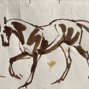Horse art original “Reno sketch in walnut 1” unframed horse drawing horse ink sketch running horse painting brown cream equine Dreamscaping