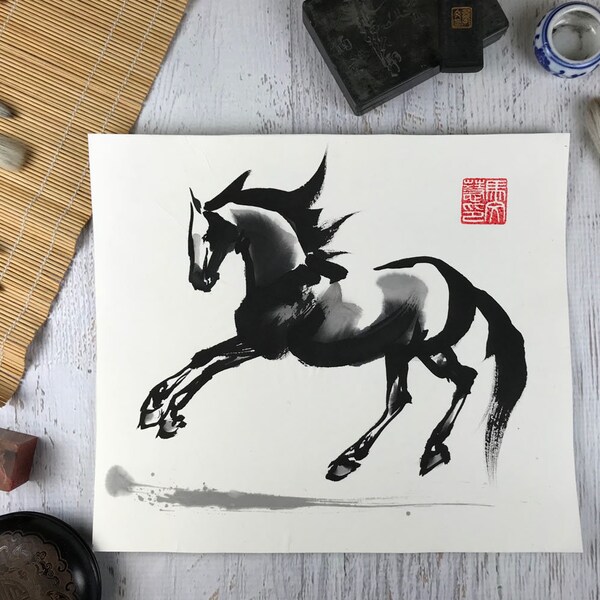 Horse Art original - "Airborne" - Chinese Brush Painting