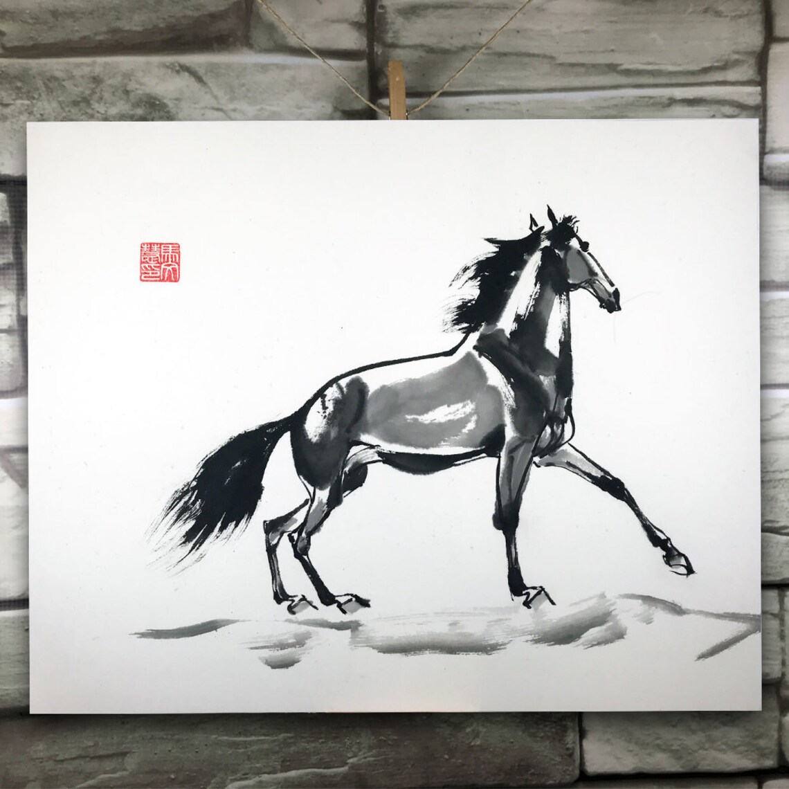 Chinese Horse Art Original Asian Horse Painting Chinese Brush Etsy