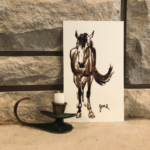 Horse art original “Pasture Moments 7” horse drawing horse ink sketch horse painting brown cream equine art equestrian style quarter horse