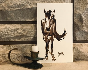 Horse art original “Pasture Moments 7” horse drawing horse ink sketch horse painting brown cream equine art equestrian style quarter horse