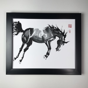 Horse art print &quot;Windhorse 2&quot; of original Chinese brush painting - unframed of horse ink painting art horse lover gift sumi-e asian 马画