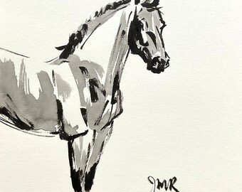 馬のアート オリジナル「横目で見る」 フレームなし 馬の絵 馬 クルミ