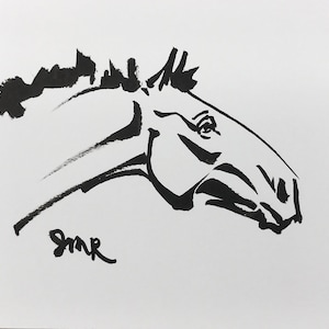 Horse art original &quot;Draft Horse Head Study” horse drawing horse pen & ink sketch art black white equine art equestrian horse lover small
