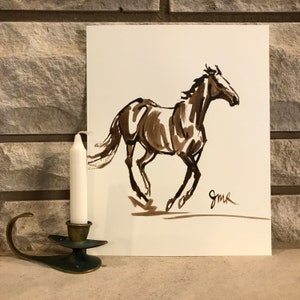 Horse art original “Poised” horse drawing horse ink sketch spotted horse painting brown cream white equine art equestrian style 8x10 Western