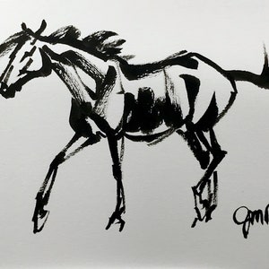 Horse art original &quot;Motion 1&quot; horse pen ink sketch art drawing black white 5x7 equine art equestrian horse lover gift animal stallion trot