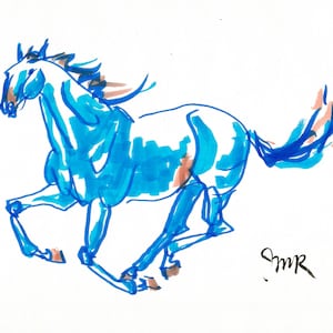 Horse art original &quot;Confidence&quot; unframed horse pen marker sketch art drawing 8x10 blue orange white galloping equine equestrian Dreamscaping