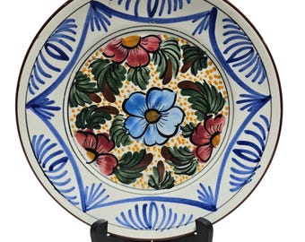 Vintage Talavera Style Hand Painted Floral Wall Plate, 25cm Mexican Spanish Ceramic