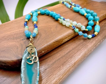 Turquoise Imperial Jasper Pendant Necklace: Boho Gemstone Healing Crystal