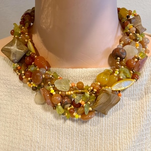 Gemstone necklace, statement necklace,Mix stone chunky necklace,multistrand jewelry,gift for women,handmade necklace, free matching earring