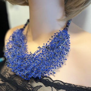 Gemstone necklace,statement necklace, blue chunky necklace,beaded multistrand jewelry,gift for women, airy necklace, free matching earring
