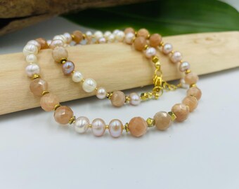 Sunstone and Pearl Necklace: Elegant Gemstone Jewelry