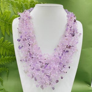 Beaded Gemstone Amethyst necklace, big bold statement necklace, purple chunky bohem necklace,beaded multistrand jewelry, gift for women