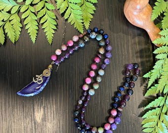 Collier améthyste violette, collier avec pendentif en pierre de jaspe de sédiments marins, pierre précieuse de stabilité, cadeau de collier de protection en cristal de guérison
