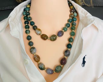 Collana in agata muschiata e avventurina - Gioielli - Collane - di