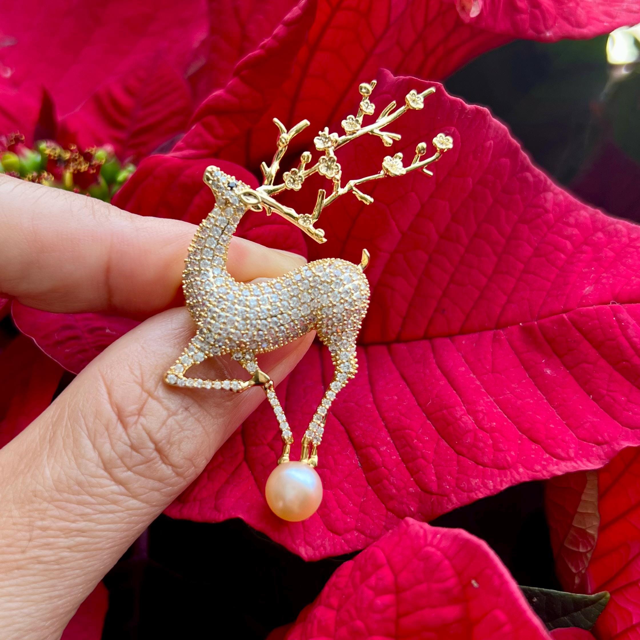 Broche De Noël Renne En Strass Rouge - Bijoux Mode