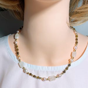 Tiger Stone & Pearl Necklace: Gemstone Elegant Jewelry